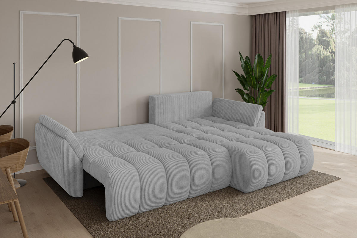 ROHOVÁ SEDAČKA s funkcí spaní, otoman vpravo TOKO-L-v1 277x194x86 šedá manšestr - šedá/černá, kompozitní dřevo/textil (277/194cm) - ALTDECOR