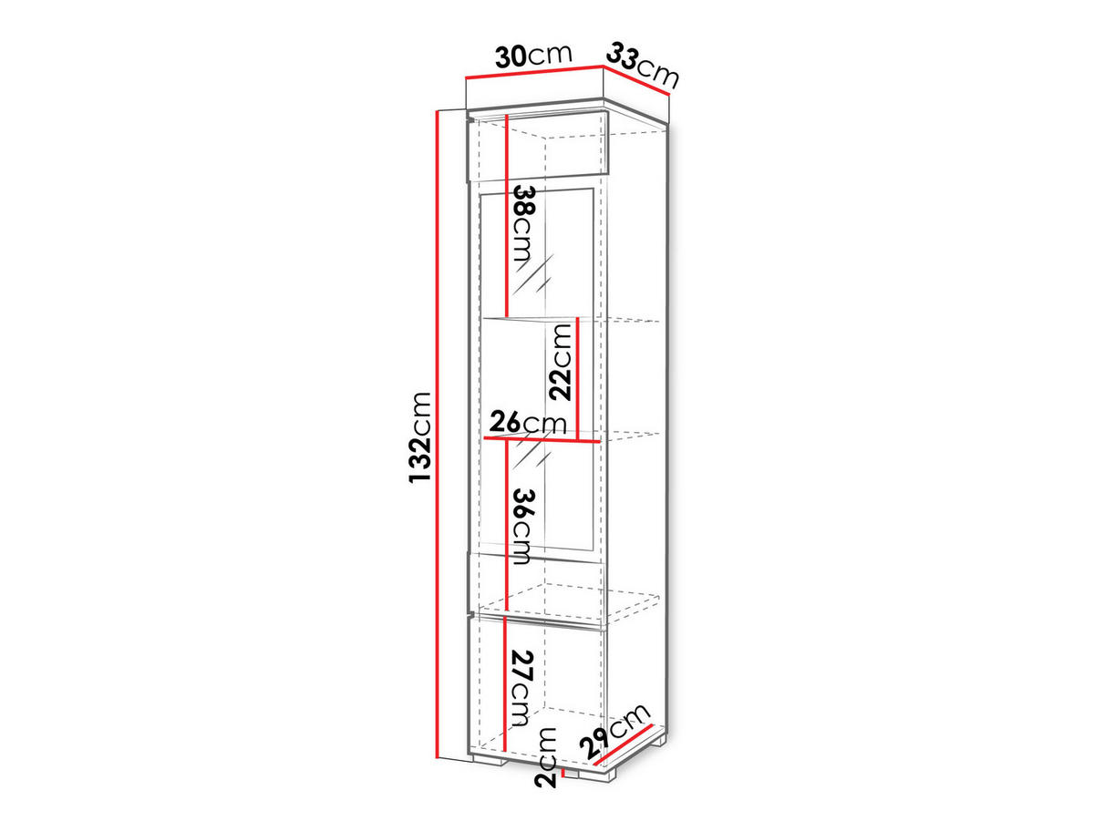 HÄNGEVITRINE Vera 002 mit LED Beleuchtung - Alufarben/Graphitfarben, Holzwerkstoff/Kunststoff (30/130/33cm) - MIRJAN24