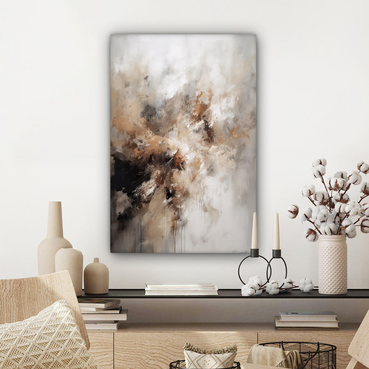 LEINWANDBILD - Farbe - Abstrakt - Beige - Kunst - 60x90 - Kunstdruck - Greige, Textil (60/90cm) - MuchoWow