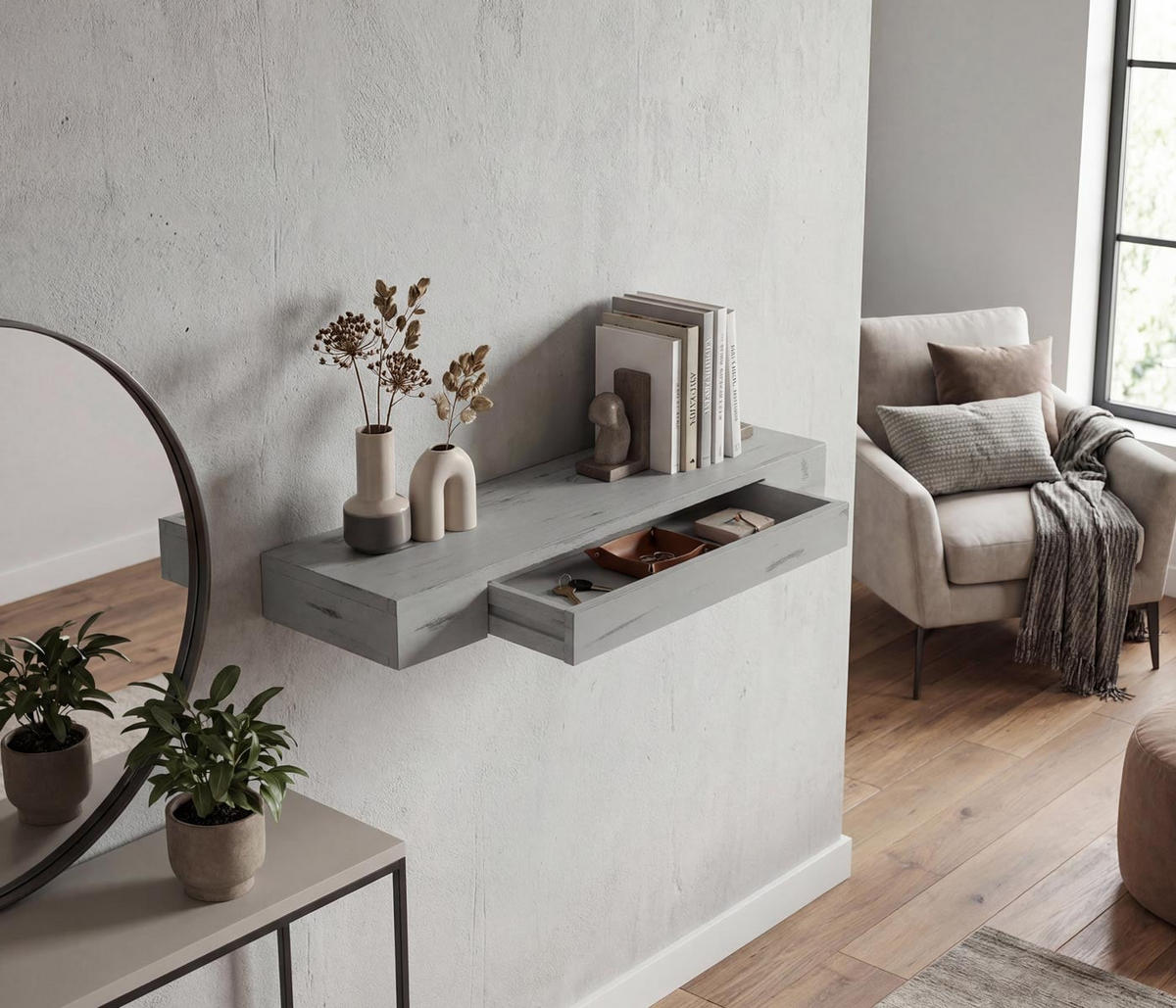 WANDREGAL Grau - Grau, Holz (80/8/25cm) - MCW