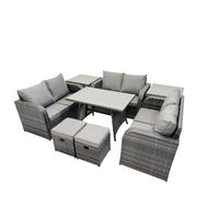 GARTENMÖBELSET mit ESSTISCH,SOFA Polyrattan 8-Sitzer - Dunkelgrau/Grau, Glas/Kunststoff - Fimous