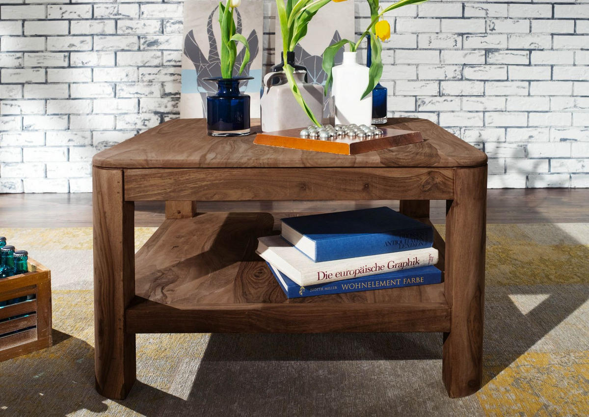 COUCHTISCH Sheesham 70x70x45 smoked cherry gebeizt TORONTO #106 - Dunkelbraun, Holzwerkstoff (70/70/45cm) - Massivmoebel24