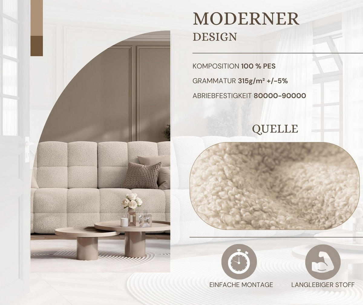 SCHLAFSOFA MOLLY mit Bettkasten, Stoff Creme - Creme, Textil (248/92/93cm) - Idohome
