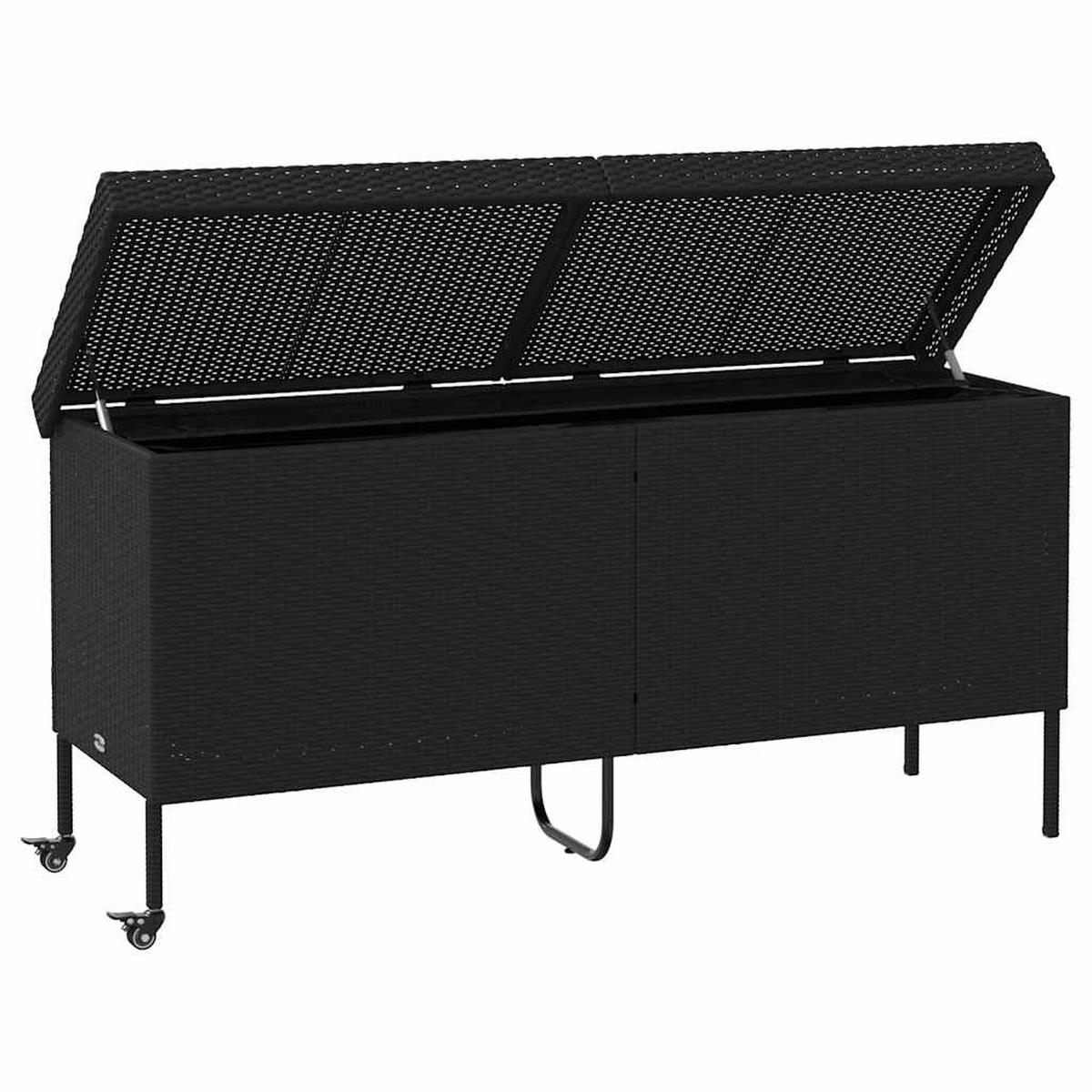 GARTENTRUHE Mit Rollen Schwarz 160/55/75 Cm Poly Rattan - Schwarz, Kunststoff (160/75/55cm) - vidaXL