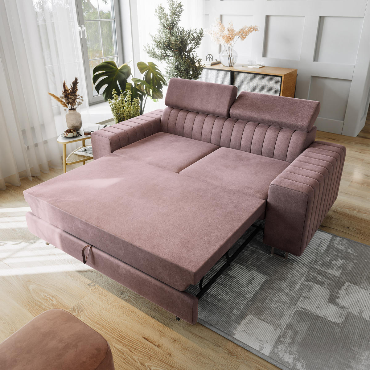 BETTSOFA SOLAN Lila Velours-Stoff mit Schlaffunktion - Lila, Holz/Textil (194/88/90cm) - MASSENO