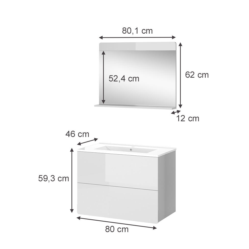 BADMÖBEL-SET Izan Weiß Hochglanz 3 Teile - Weiß, Holzwerkstoff (80/59.3/46cm) - Vicco