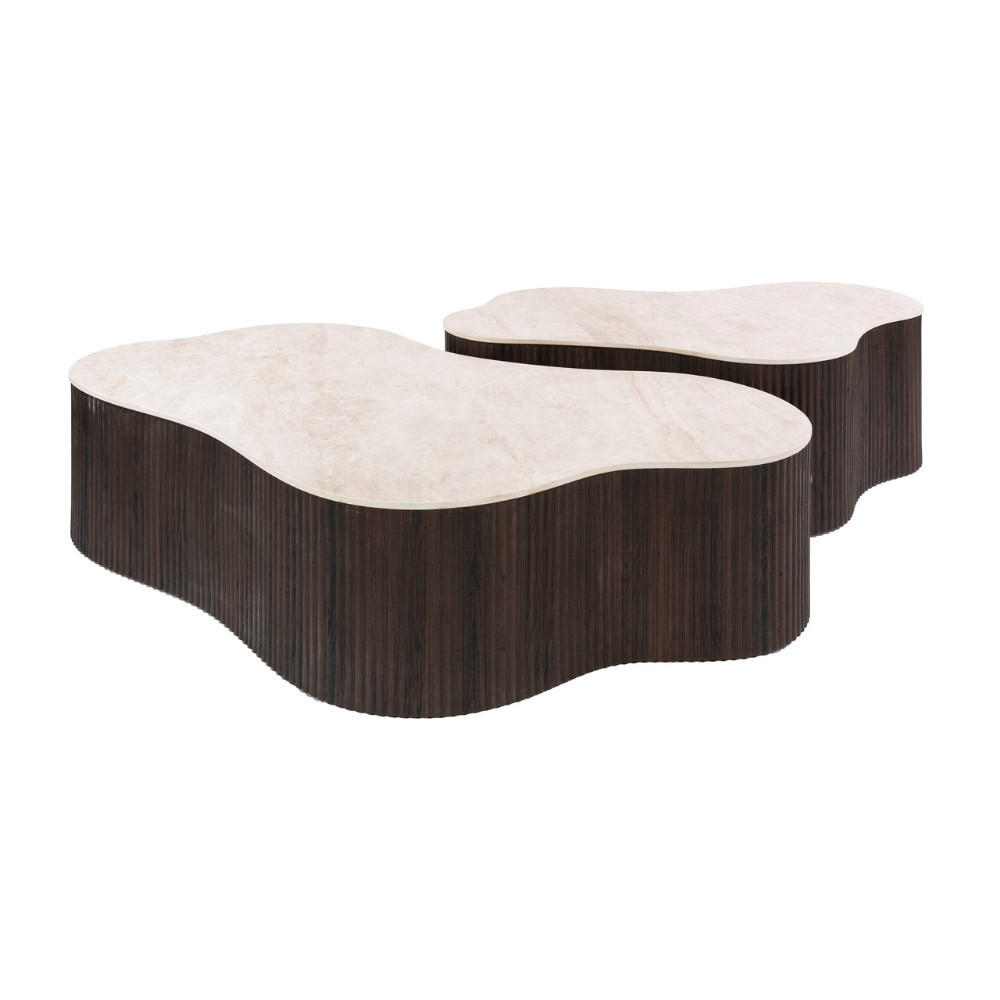 COUCHTISCH Set CERAMO GRANDE 2-teilige XXL-Loungetische im Monolith-Design - Dunkelbraun/Beige, Keramik (135/75/34cm) - alesvelt
