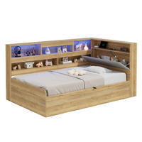 KINDERBETT 90/200 cm mit hydraulischem Stauraum, LED-Beleuchtung und USB-Ladestation, Natur - Naturfarben, Holzwerkstoff (90/200cm) - Redom