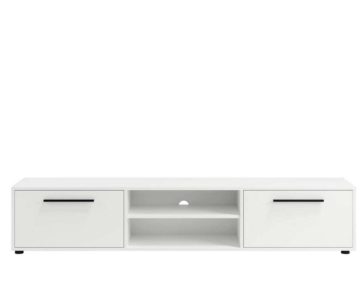 RTV-SCHRANK Maxivo 190 Weiß, breiter zweitüriger TV-Tisch - Schwarz/Weiß, Holzwerkstoff (190/38/40cm) - Bettso