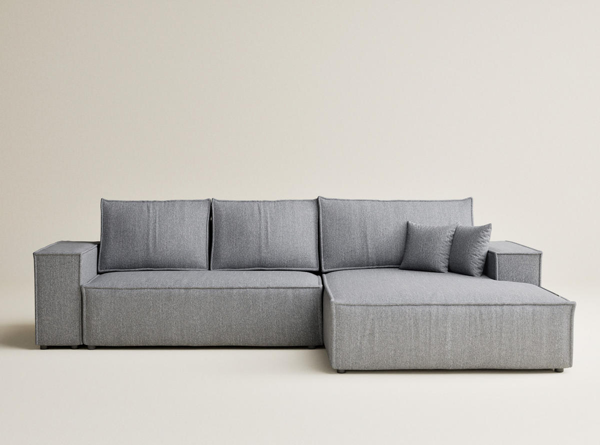 ECKSOFA MIT SCHLAFFUNKTION Maze Grau Webstoff - Schwarz/Grau, Holz/Holzwerkstoff (294/185cm) - Maison de Reve