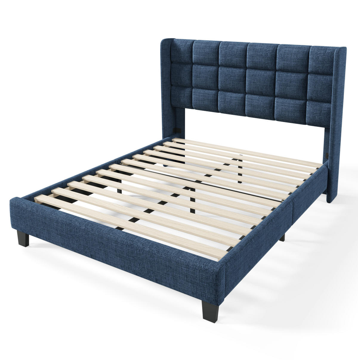 POLSTERBETT mit Lattenrost 140x200 cm Leinen Blue - Blau, Metall (140/200cm) - Meubliv