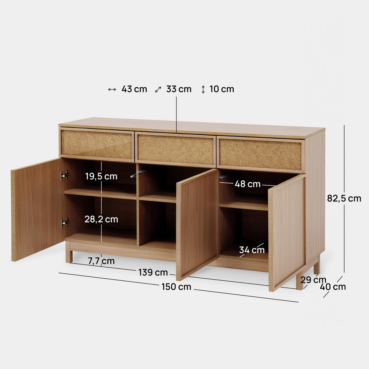 ANRICHTE NIEDRIGE Bora Natürlich 150 cm x 82,5 cm - Naturfarben, Holzwerkstoff (150/82/40cm) - Klast Home