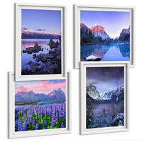 BILDER SET 4er Set - 50x50 cm & 40x60 cm Weißer Rahmen - Berglandschaften, Wasser, Blumenfeld - Weiß, Kunststoff (50/50cm) - TULUP