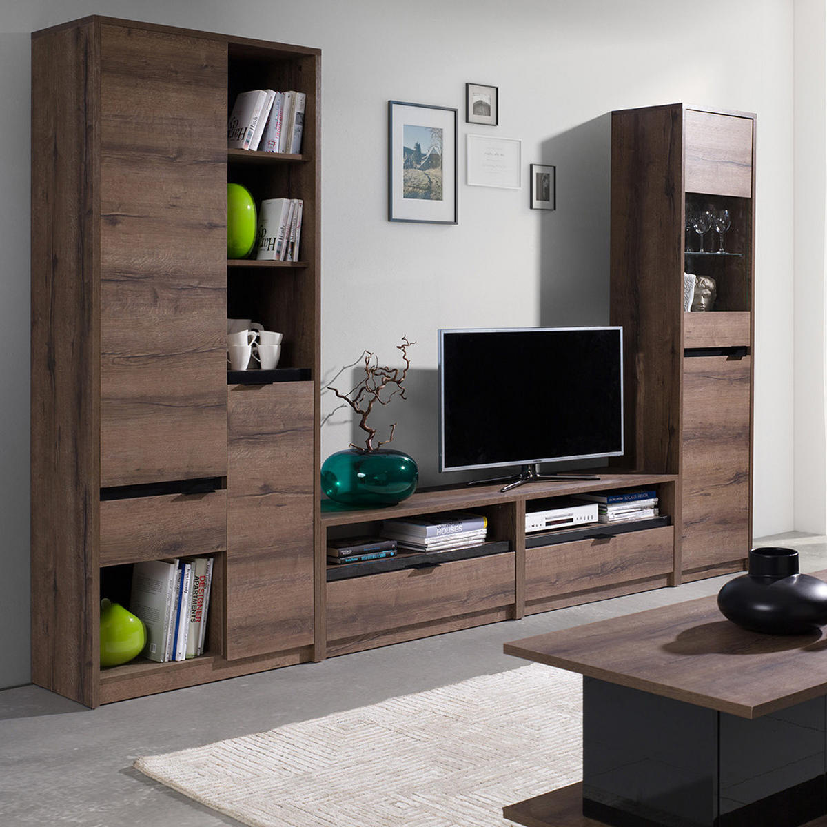 VITRINE Devon mit 2 Türen und 4 Regalböden, Eiche monastery - Eichefarben/Schwarz, Holzwerkstoff/Metall (50/200/40cm) - Beautysofa