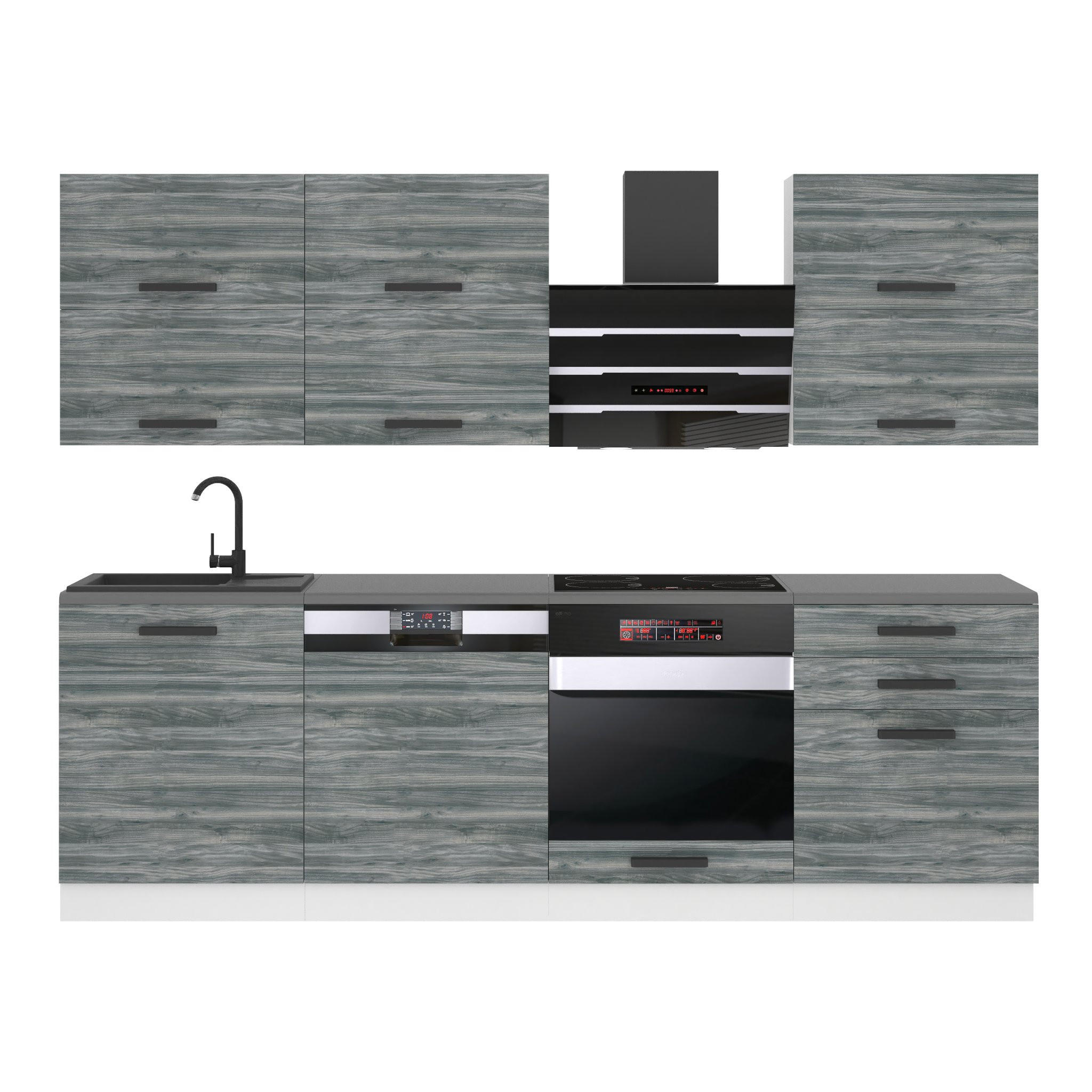 KÜCHENZEILE Madison 240 cm, ohne Arbeitsplatten, Glamour Wood - Grau, Holz (240/204/60cm) - B BELINI GROUP