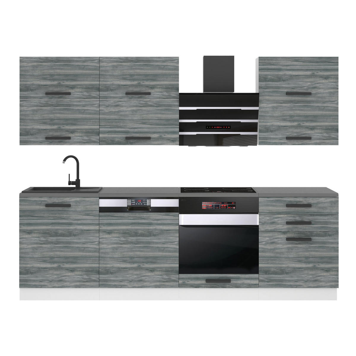 KÜCHENZEILE Madison 240 cm, ohne Arbeitsplatten, Glamour Wood - Grau, Holz (240/204/60cm) - B BELINI GROUP
