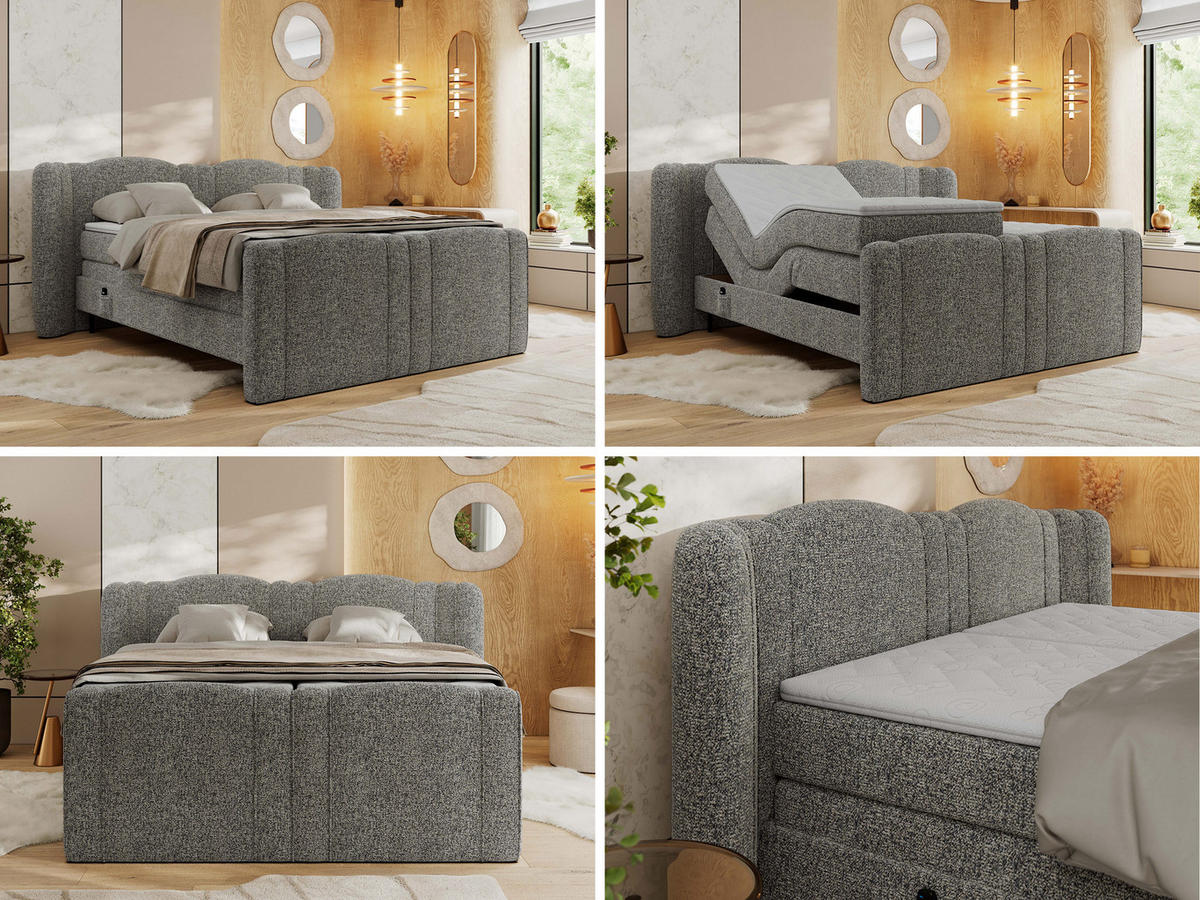 BOXBETT FORTINA 160/200 - Grau Struktur - H4 - Grau, Holz/Textil (160/200cm) - MKS