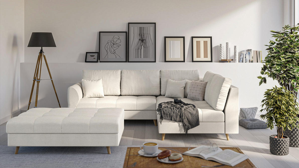 HOCKER Lorine Mikrofaser Ecru - Ecru, Textil (118/40/73cm) - S-Style Möbel