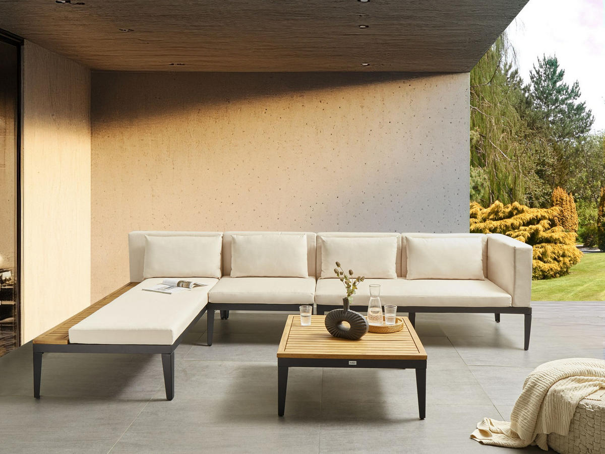 LOUNGE-SET 4-Sitzer Beige Bracciano - Hellbraun/Beige, Holz - Beliani