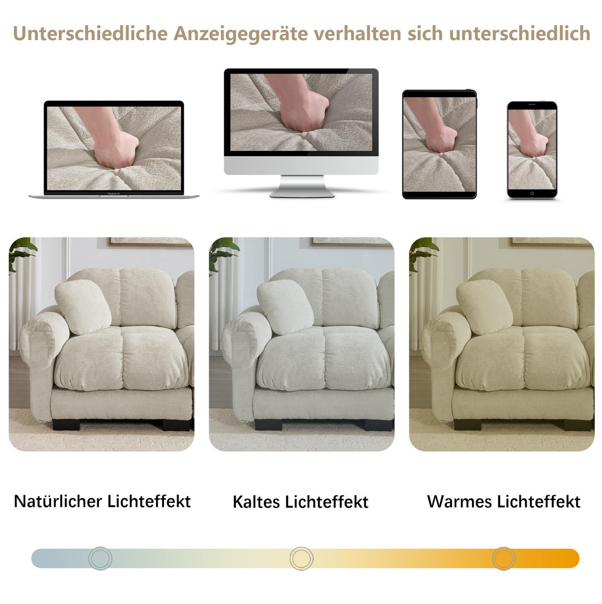 SOFA 190/149/90 cm in Hellkhaki aus Chenille mit modularer U-Form - Sandfarben, Textil (149/90/190cm) - Flora Grace