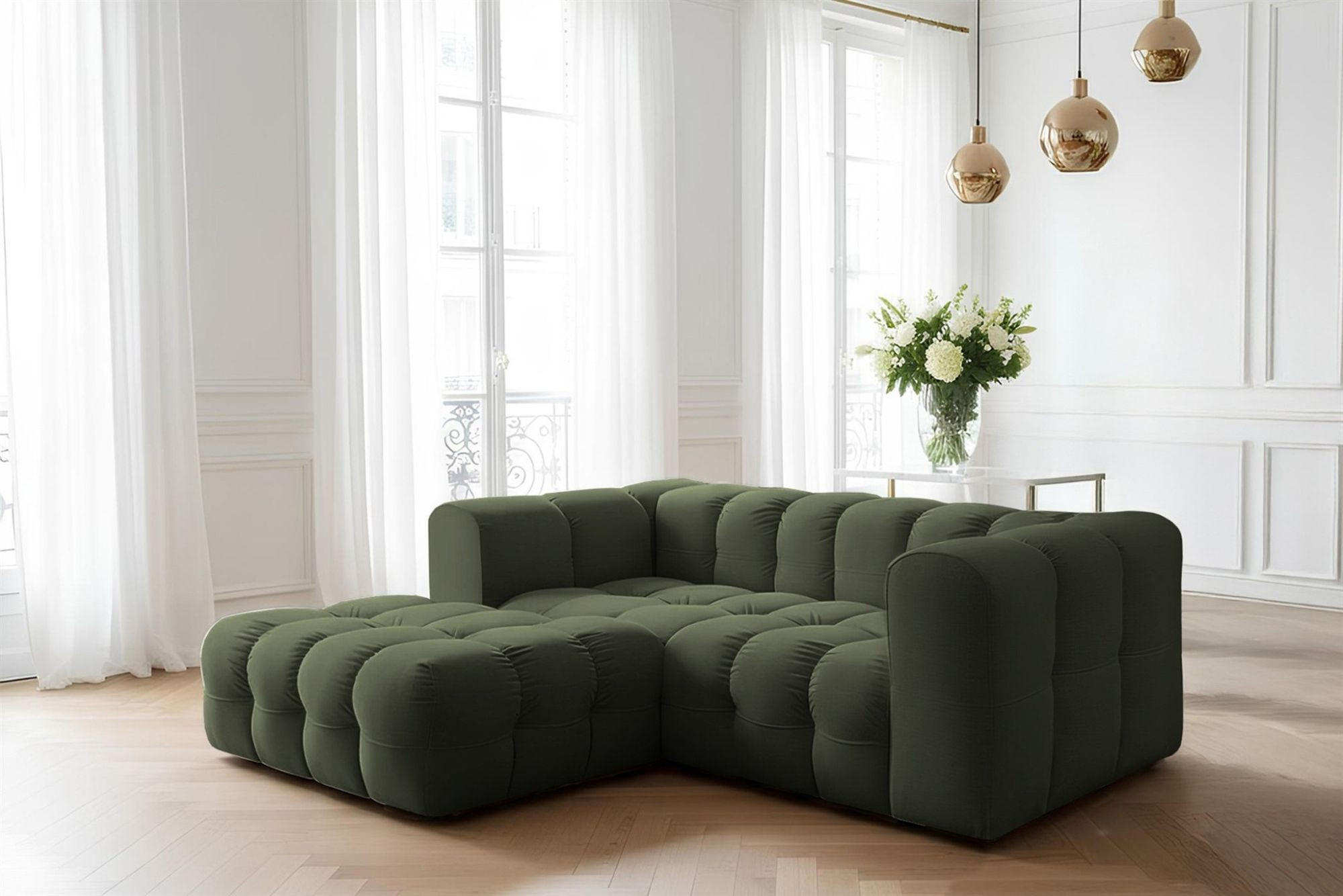 ECKSOFA Solvie Xs In Tiffani - Grün, Holzwerkstoff/Textil (193/290cm) - Fun Möbel