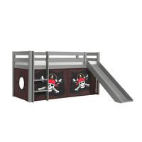 HOCHBETT mit Rutsche Karolina Massivholz Grau Textilset Caribian - Braun/Grau, Holz (90/200cm) - 58aufmkessel