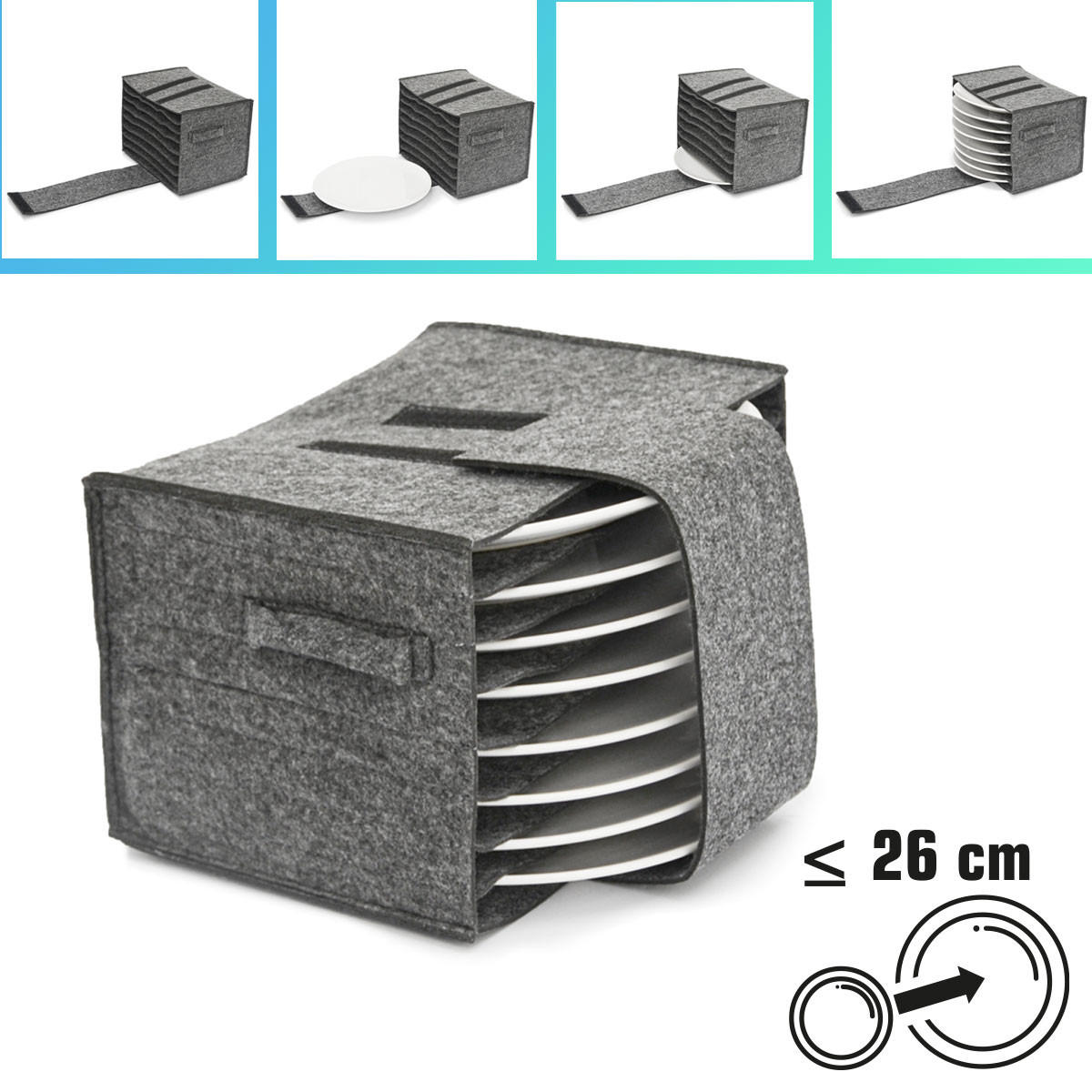 TELLERHALTER - Ca. 27 x 20 x 18 cm - für 8 Teller - aus Filz - Anthrazit - Grau, Kunststoff (20/18/27cm) - Dunedesign