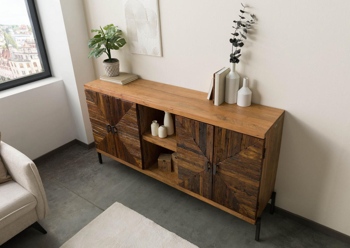 SIDEBOARD Altholz 174x40x93 natur lackiert LYON #110 - Braun, Holz (174/93/40cm) - Massivmoebel24