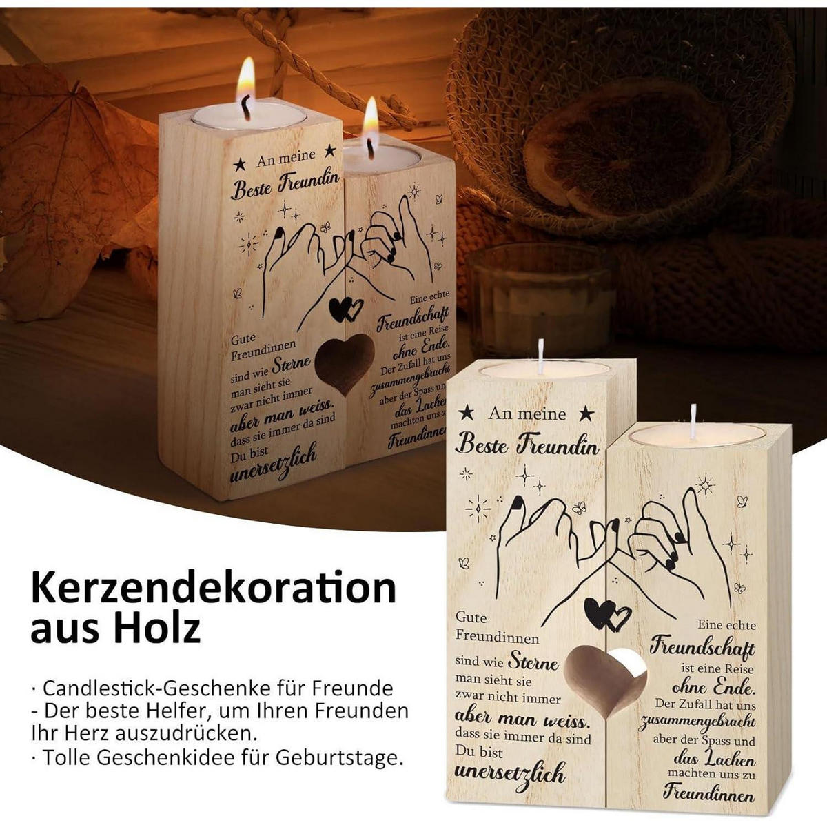 KERZENSTÄNDER Holz Freundschaftsgeschenk - Braun, Holz (4.5/12/9cm)