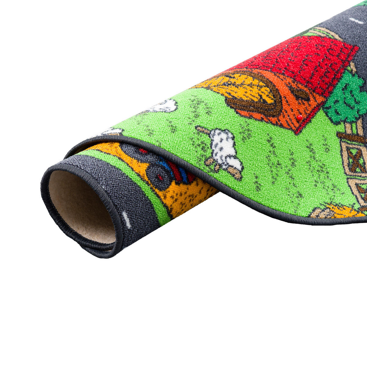 KINDER SPIEL TEPPICH BAUERNHOF RUND - Grün, Textil (133/133cm) - Snapstyle