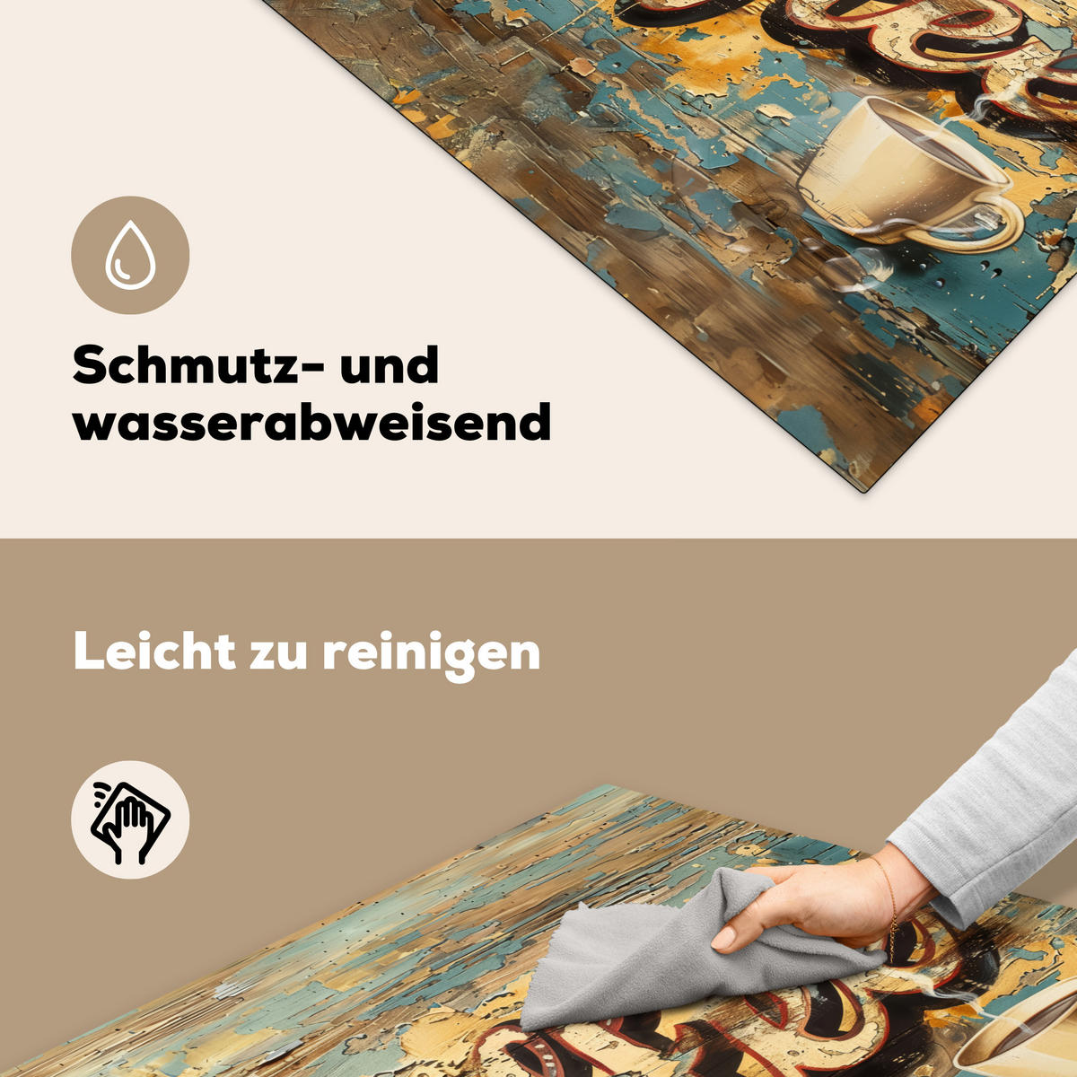 HERDABDECKPLATTE Kaffee - Vintage - Braun - Tasse Induktionsmatte 78x78 cm - Teakfarben, Kunststoff (78/78/0.2cm) - MuchoWow