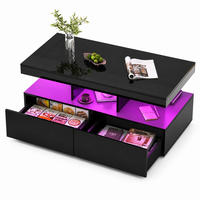 COUCHTISCH,WOHNZIMMERTISCH mit LED-Beleuchtung und Schubladen,Schwarz - Schwarz, Metall (104/53/46cm) - PARAFTA HOME
