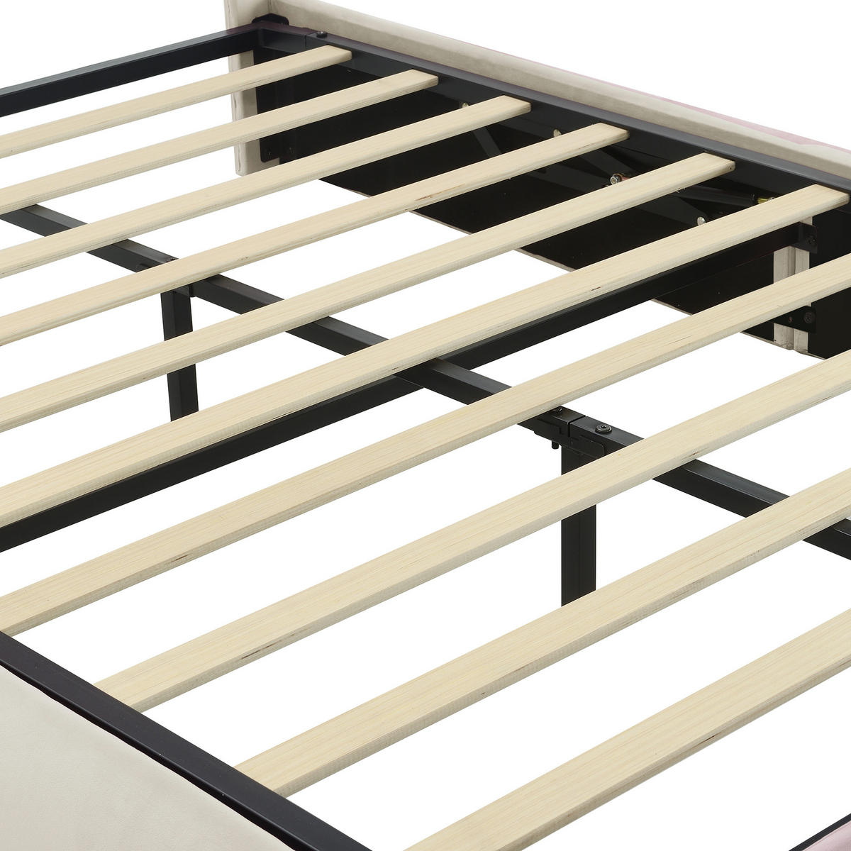 KINDERBETT 90/200 cm DE-00358, in Rosa, LED-Hasenohren und zwei Aufbewahrungshockern - Beige, Holz (140/200cm) - ComfortXL