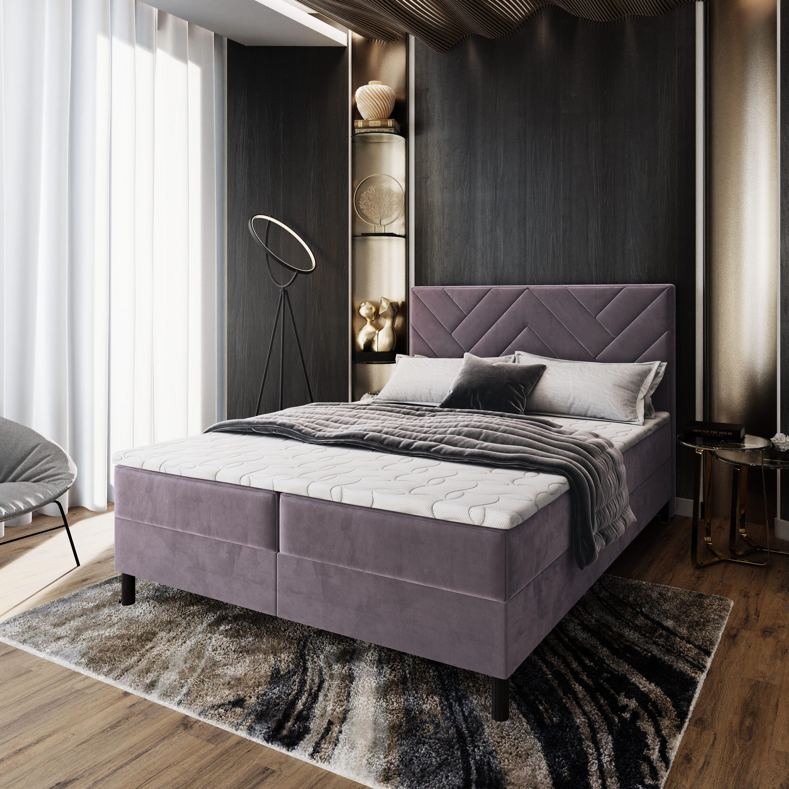 BOXBETT ROKIS 140x200 cm mit Matratze und Topper - Lila - Lila, Holz (140/200cm) - MASSENO