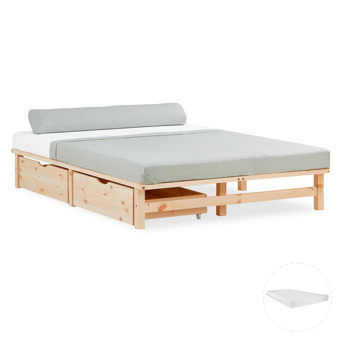 STAURAUMBETT mit Matratze 140/200 cm natur - Braun, Holz (140/200cm) - Homestyle4u