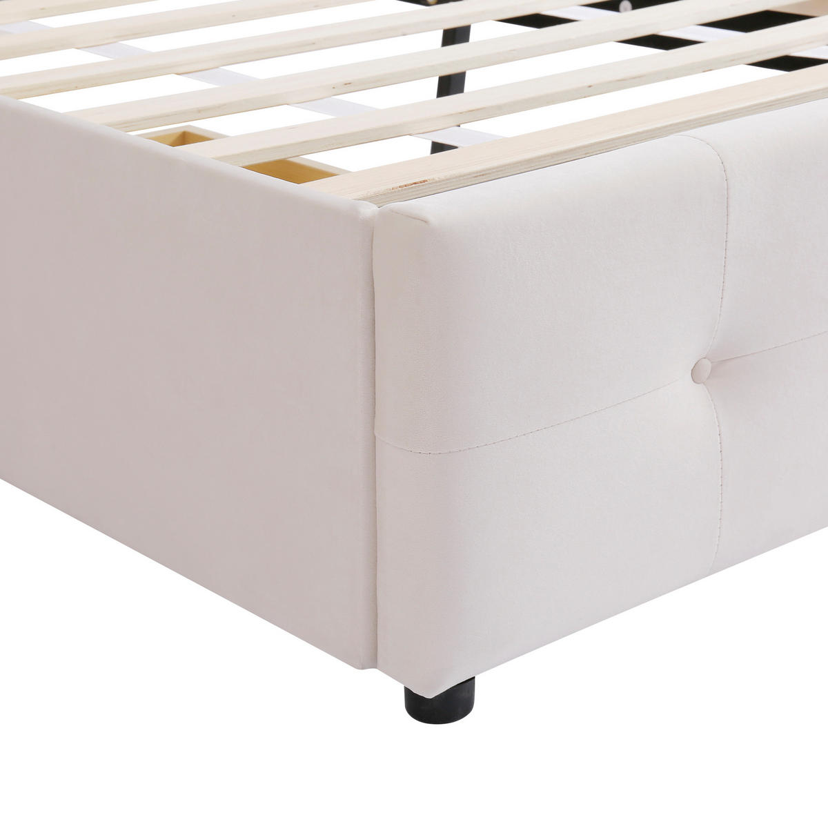 POLSTERBETT 90/200 cm Beige aus Samt mit Schublade - Beige, Textil (90/200cm) - OKMYHOME