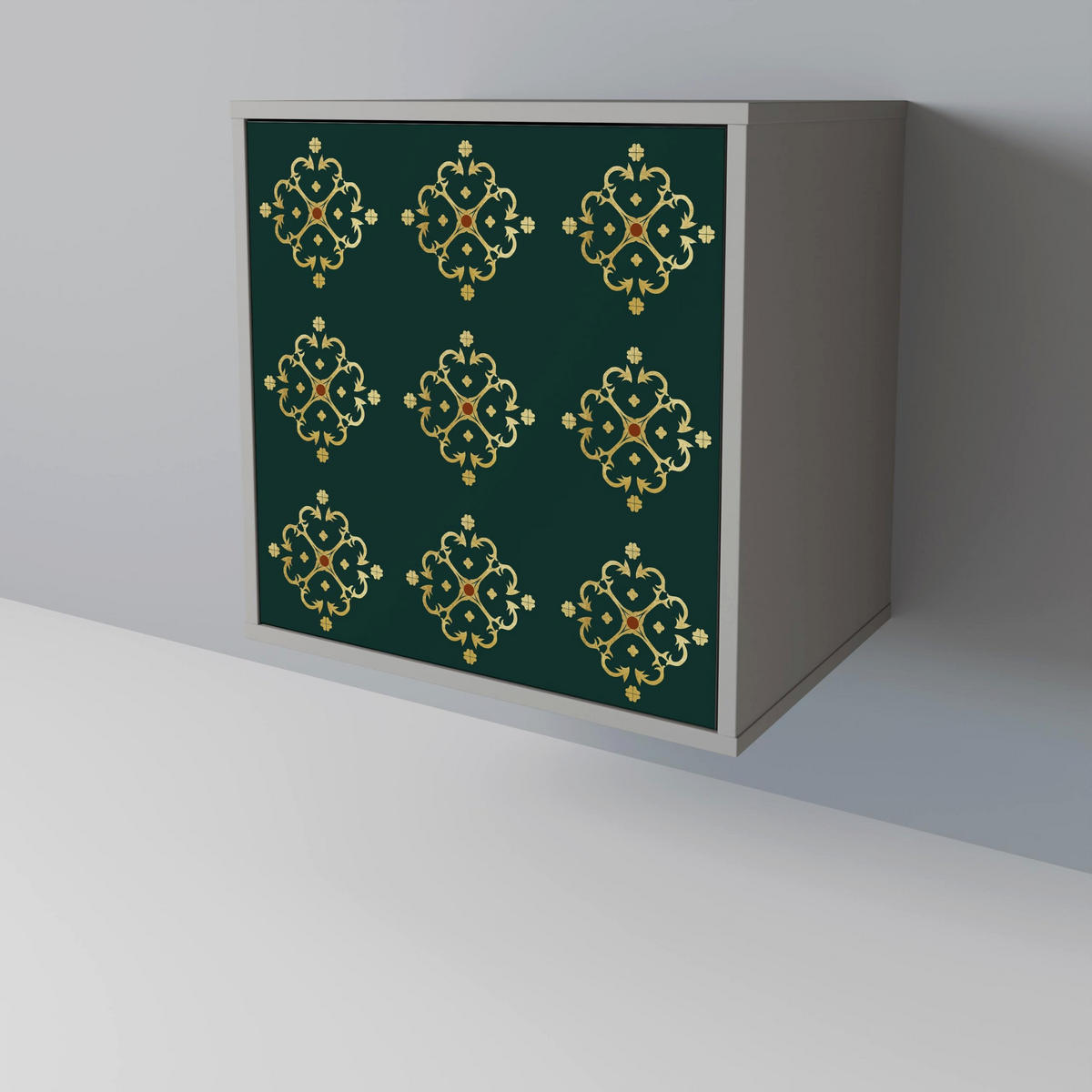 SIDEBOARD ROYAL MEDALLION, Grau, 57,5x42x75,5 cm, Goldfarbene Metallfüße - Goldfarben/Multicolor, Holzwerkstoff/Metall (57.5/75.5/42cm) - SpaceRebels