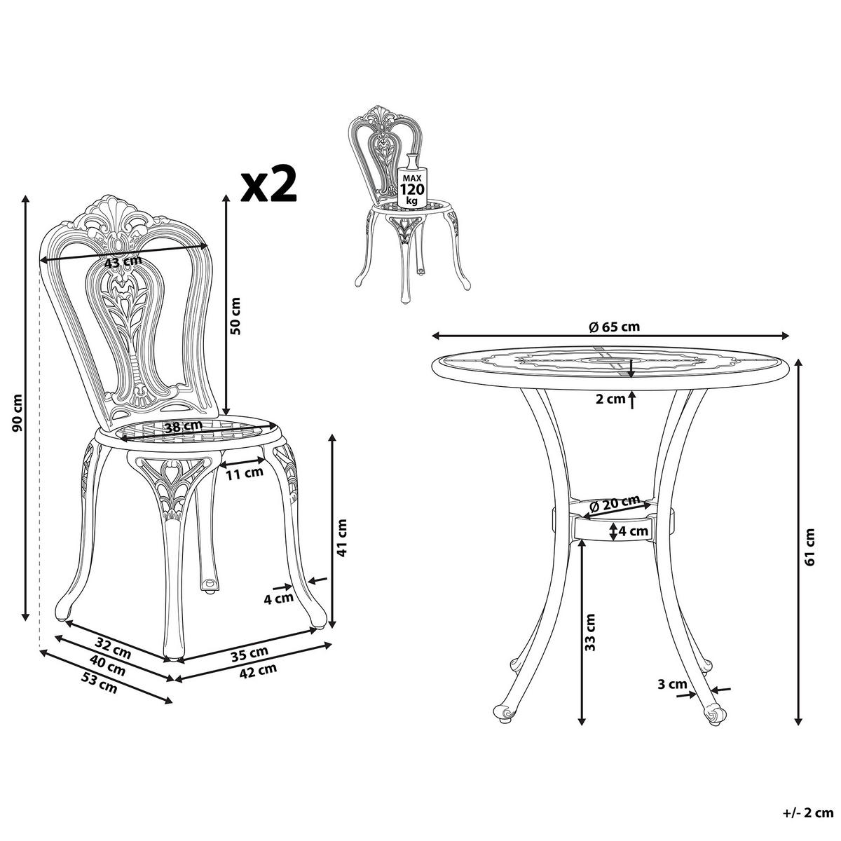 BALKONSET 2-Sitzer braun Aluminium Bovino - Braun, Metall - Beliani