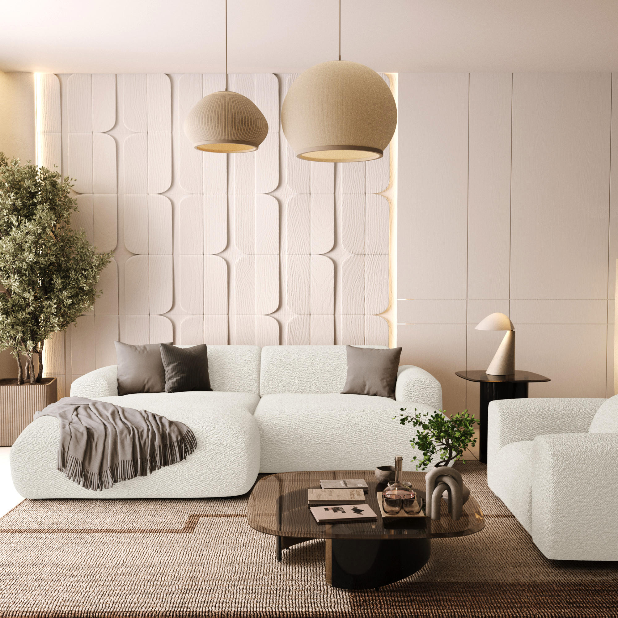 ECKSOFA LINKS Bouclé-Stoff Creme 266cm - Creme, Textil (165/266cm) - Sia Home