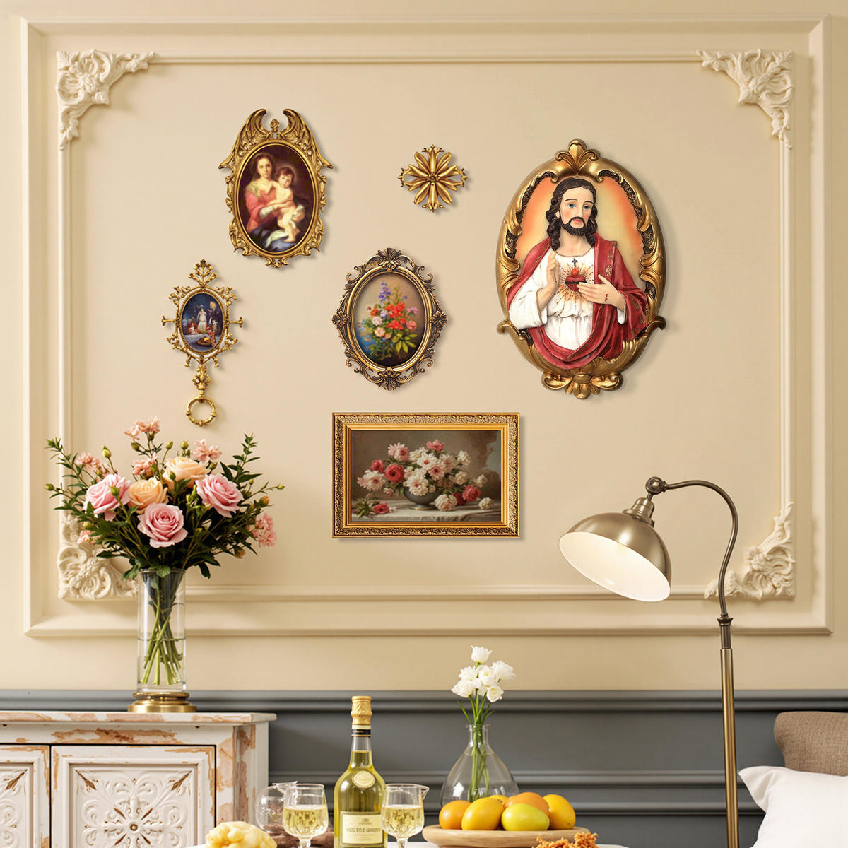 WANDDEKOR Heiligstes Herz Jesu, Symbol der Liebe | B26.5 x T8 x H40.5 cm - Multicolor, Kunststoff (26.5/40.5/8cm) - Hometopia