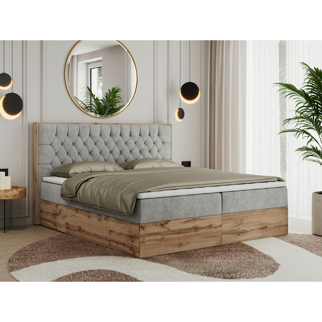 Thumbnail - MKS Boxbett, Hellgrau, Textil, 2-Sitzer, H4, Rechteckig, 140x200 cm, Schlafzimmer, Betten, Boxspringbetten