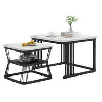 BEISTELLTISCH 2er Set Marmoroptik MDF Stahl Weiß Schwarz - Weiß, Holzwerkstoff (65/65/45cm) - FLIEKS