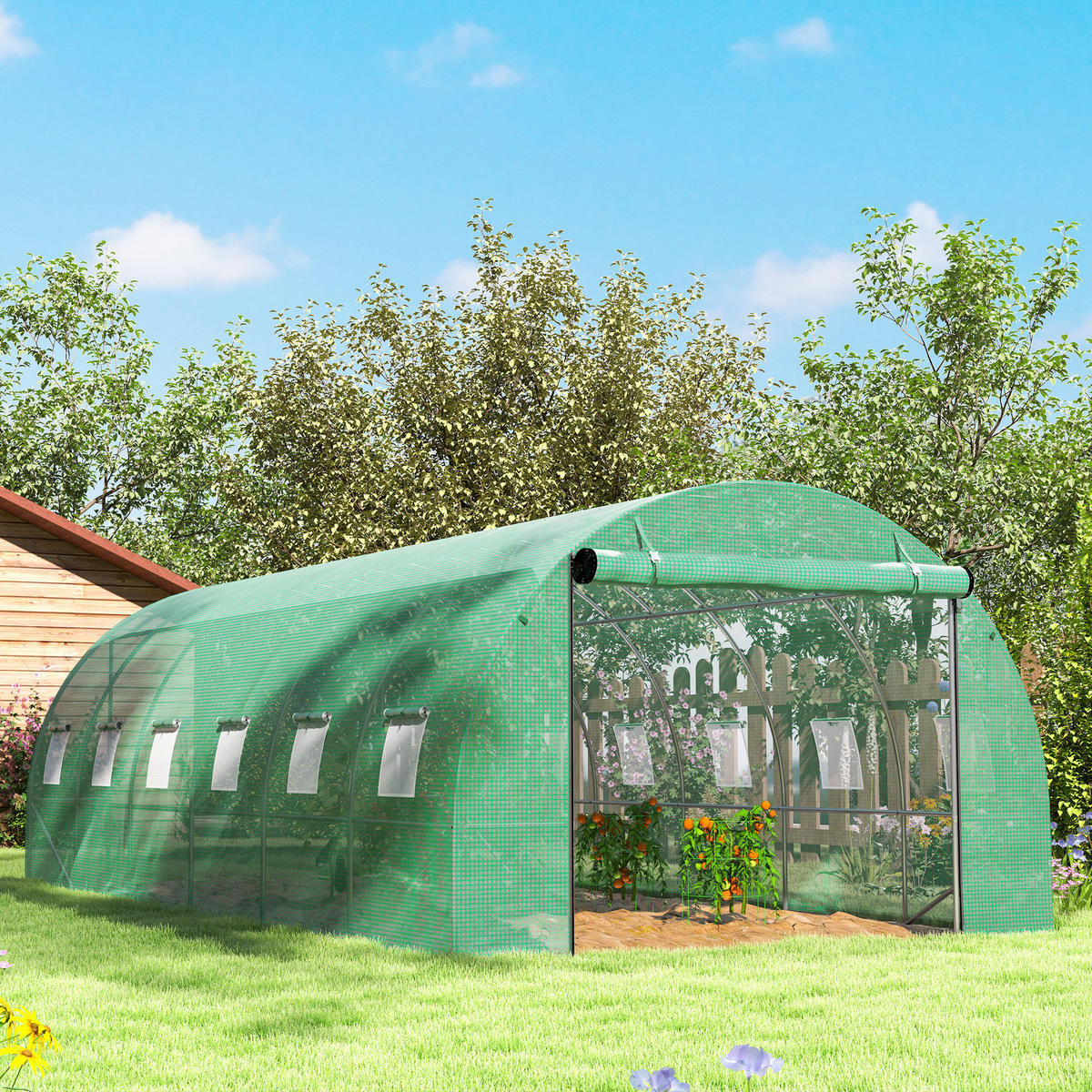 FOLIENTUNNEL, 600L x 300B x 197H cm - Grün, Kunststoff/Metall (300/197/600cm) - Outsunny