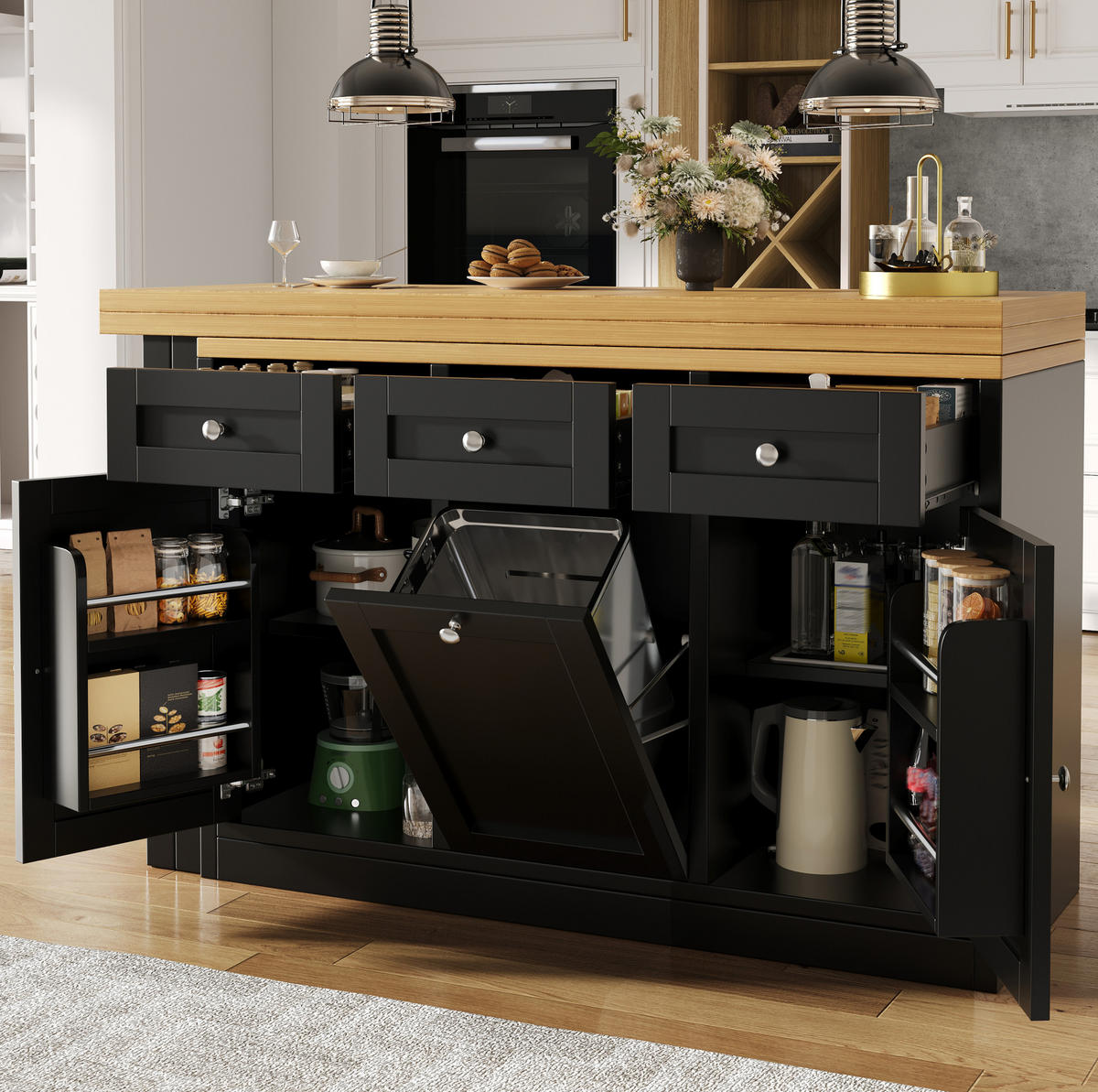 BARTISCH ausziehbar 120-200 cm mit Stauraum MDF Black - Schwarz, Holzwerkstoff (200/40/75.5cm) - Meubliv