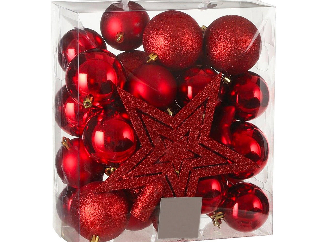 LAALU CHRISTBAUMKUGEL-SET 40 Ornamenten: Ornamente und Spitze rot mix 6-20 cm - Rot, Kunststoff (30/30/30cm) - LAALU