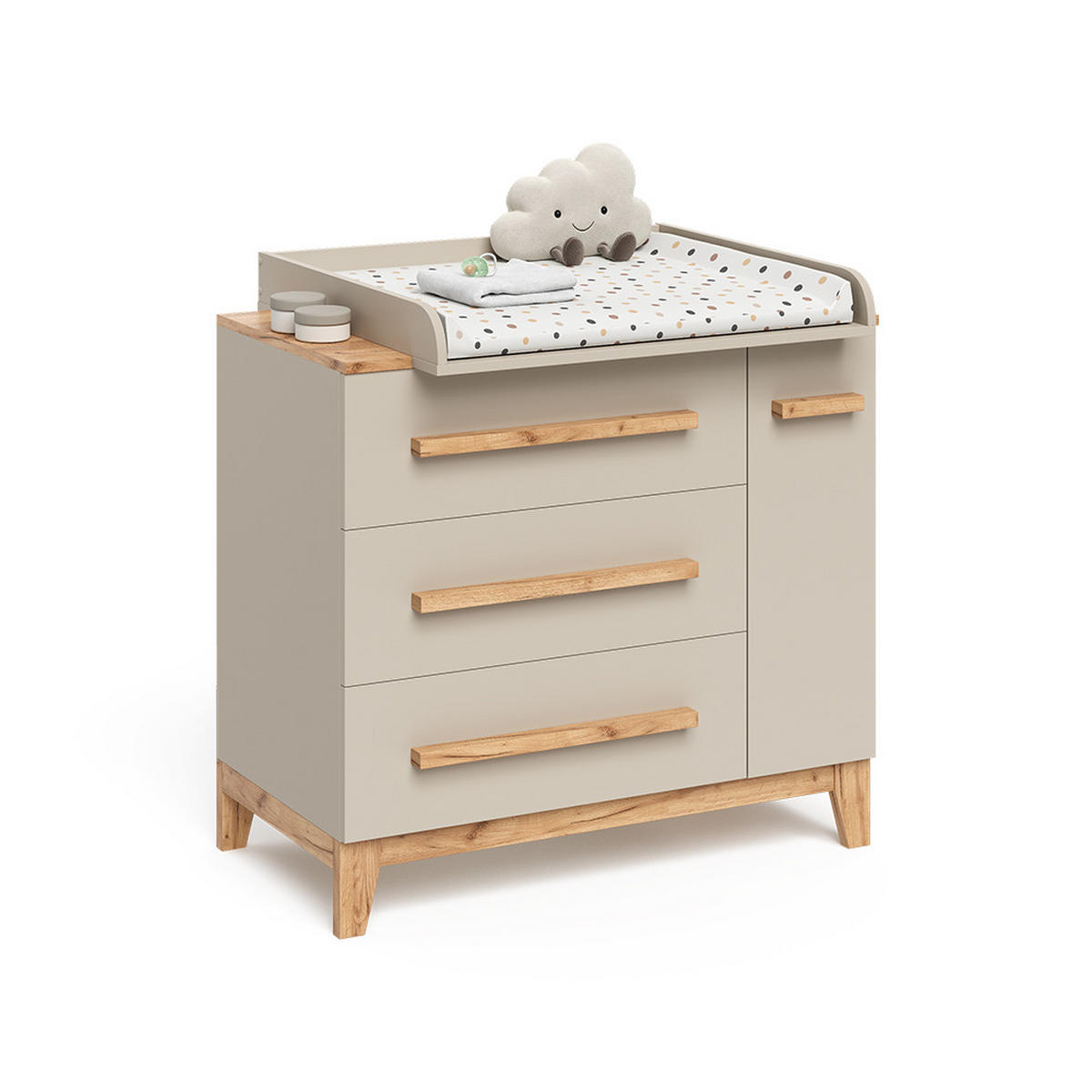 WICKELKOMMODE Malia Cashmere 98 x 98 cm mit 1 Tür & 3 Schubladen - Kaschmir/Hellgrau, Holzwerkstoff (98/98/52cm) - VitaliSpa