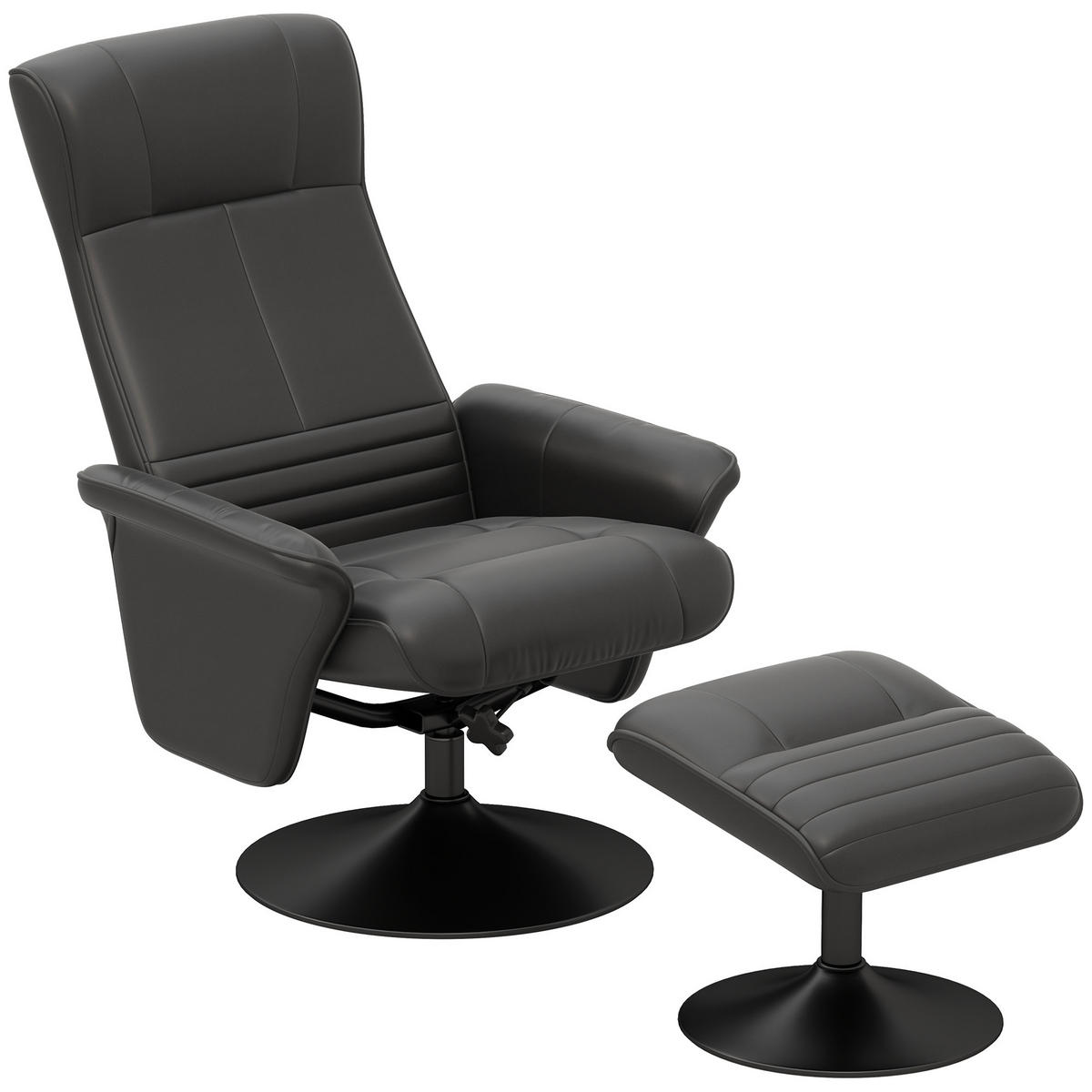 POLSTERSESSEL DE-07523 mit Hocker, drehbar und ergonomisch Schwarz - Schwarz, Metall (71/104/69cm) - ComfortXL
