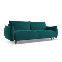 3-SITZER SOFA mit Schlaffunktion Samt Stoff Blau - Blau/Petrol, Textil/Metall (230/86/105cm) - Makamii