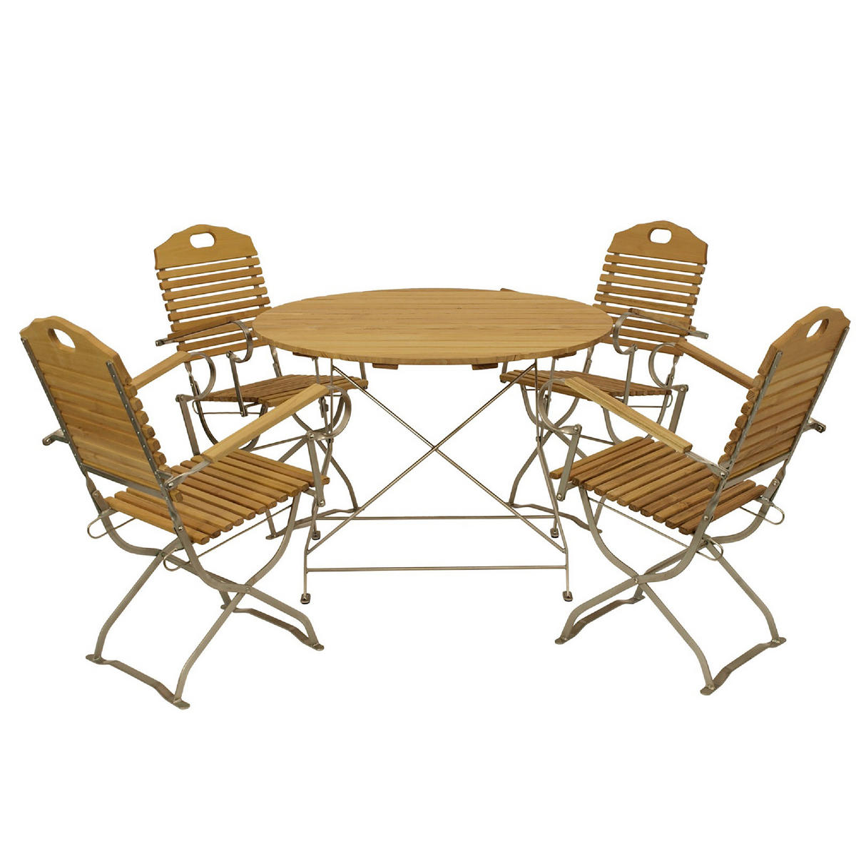 SITZGRUPPE Bad Belzig - Kurgarten - GARTEN-GARNITUR 5-teilig, Gartenmöbel Set Flachstahl verzinkt + Robinie - Grau, Holz - TPFGarden