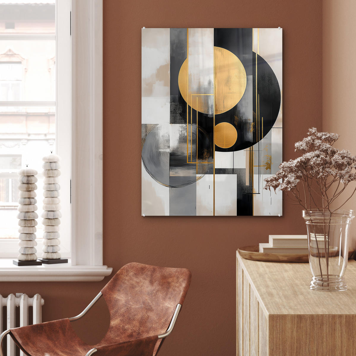 ACRYLGLASBILD Abstrakt - Gold - Silber - Formen - Ästhetisch - Modern 60x80 cm - Goldfarben, Glas (60/80cm) - MuchoWow